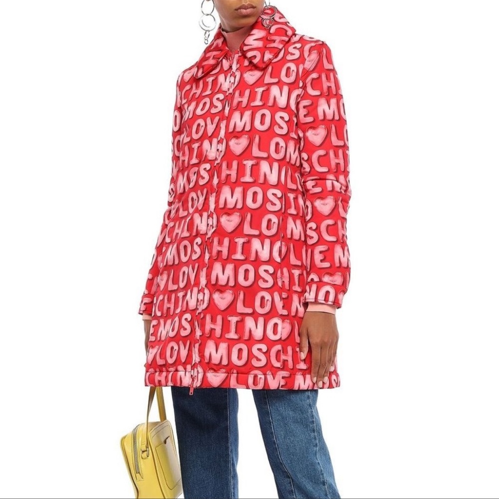 Love moschino red all over print puffer coat jacket size 38 2